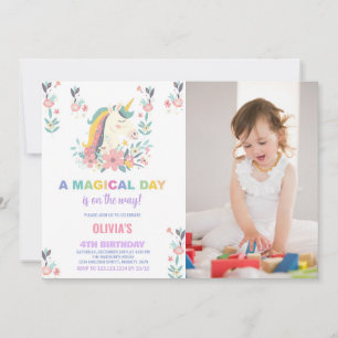 Invitaciones de cumpleaños de Florals Unicornio co