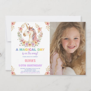 Invitaciones de cumpleaños de Florals Unicornio co