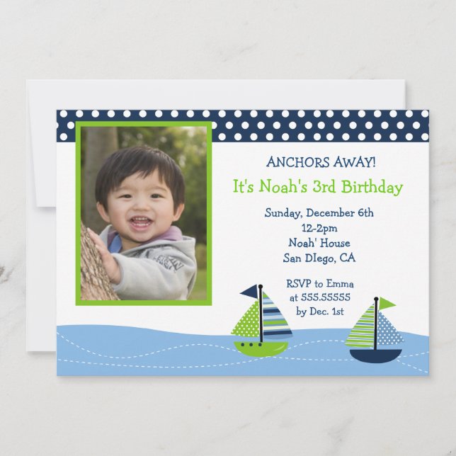 Invitaciones de cumpleaños de foto de náuticos (Anverso)