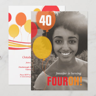 Invitaciones de cumpleaños de fotos al Globo 40.º 