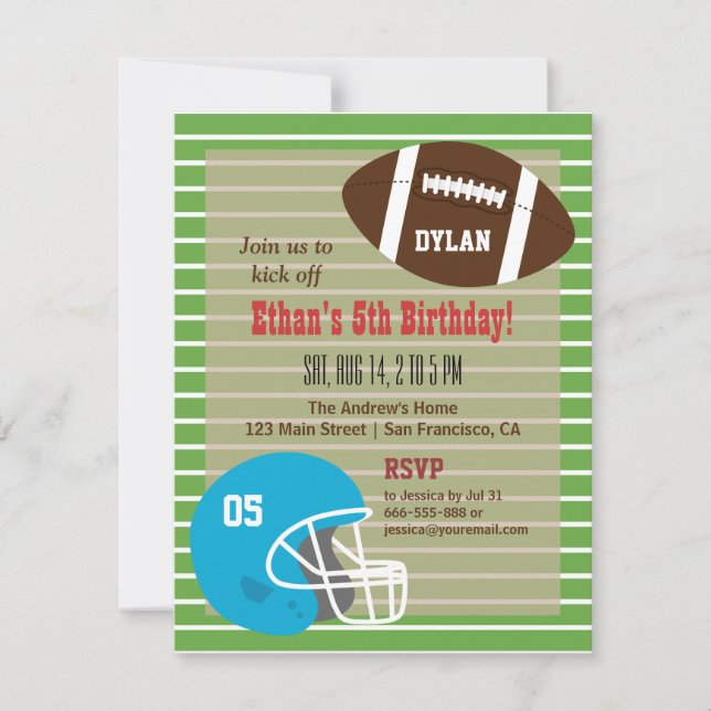 Invitaciones de cumpleaños de fútbol americano (Anverso)