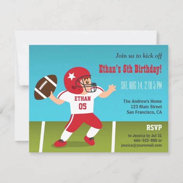 Invitaciones de cumpleaños de fútbol para niño lin (Anverso)