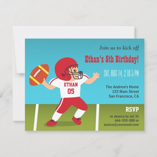 Invitaciones de Cumpleaños de Fútbol para Niño Lin (Anverso)