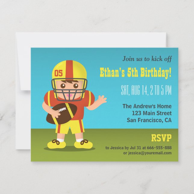 Invitaciones de cumpleaños de fútbol para niños (Anverso)
