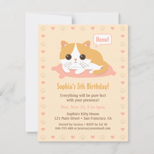 Invitaciones de Cumpleaños de Gatitas Lindas Chica (Anverso)