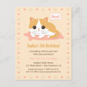 Invitaciones de Cumpleaños de Gatitas Lindas Chica
