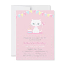 Invitaciones de cumpleaños de gatito blanco adorab