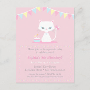 Invitaciones de cumpleaños de gatito blanco adorab
