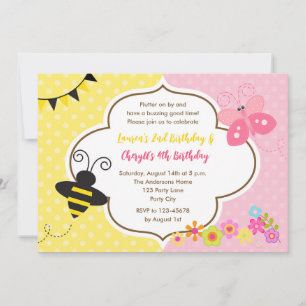 Invitaciones de cumpleaños de gemelos Jardín de ma