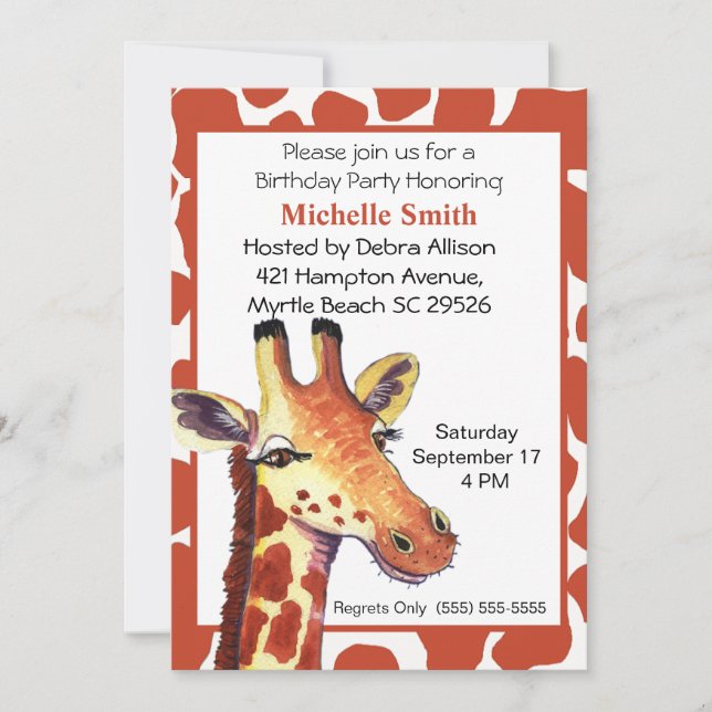 Invitaciones de cumpleaños de Giraffe (Anverso)