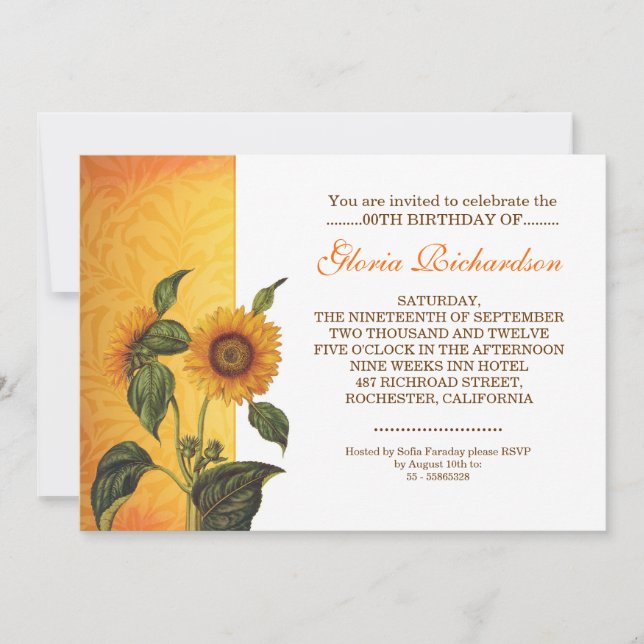 invitaciones de cumpleaños de girasol moderno (Anverso)
