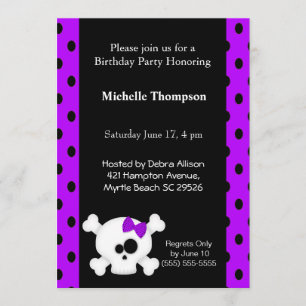 Invitaciones de cumpleaños de Girly Skull Purple