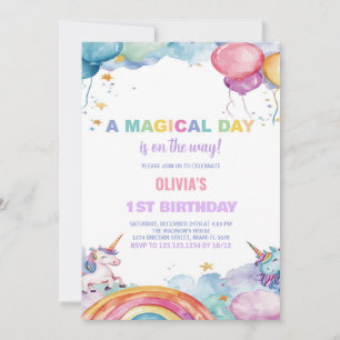 Invitaciones de cumpleaños de Globos Rainbow Unico
