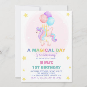 Invitaciones de cumpleaños de Globos Unicornio