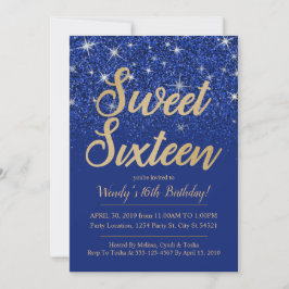 Invitaciones de cumpleaños de Gold Sapphire Sweet 