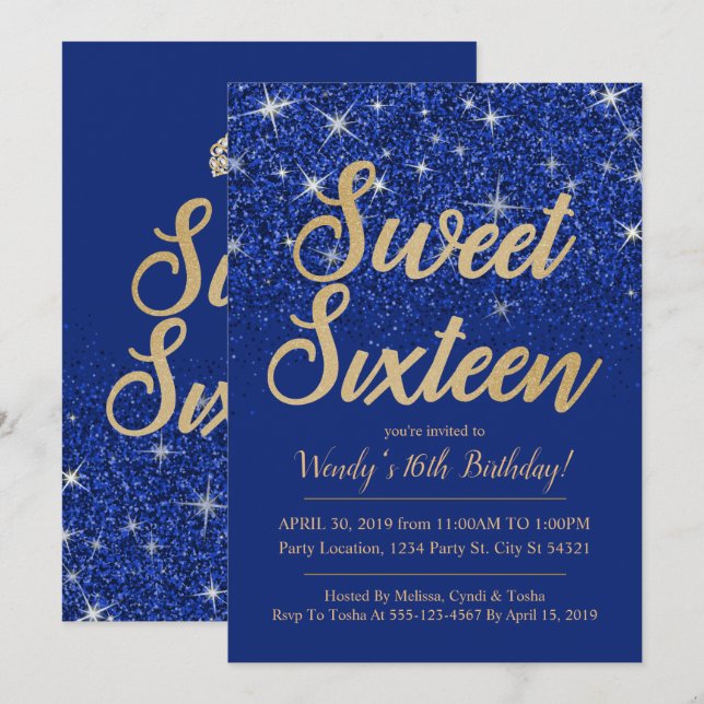 Invitaciones de cumpleaños de Gold Sapphire Sweet  (Anverso / Reverso)