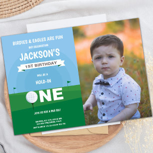 Invitaciones de cumpleaños de Golf Boy con foto
