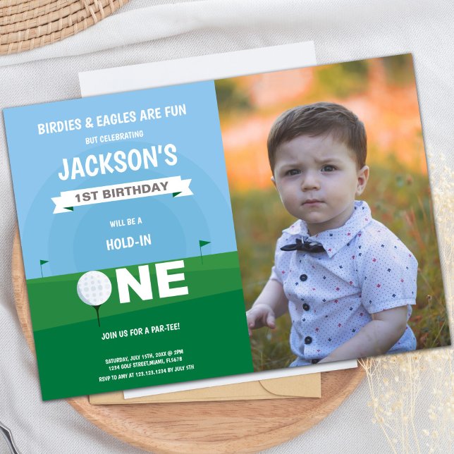 Invitaciones de cumpleaños de Golf Boy con foto (Golf Boy Birthday Invitations with photo)