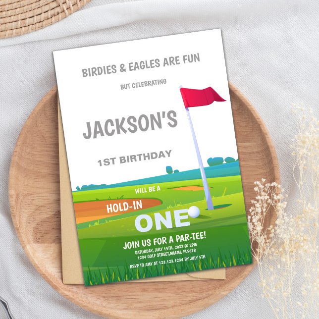 Invitaciones de cumpleaños de golf de Bandera Roja (Red Flag Golf Birthday Invitations)