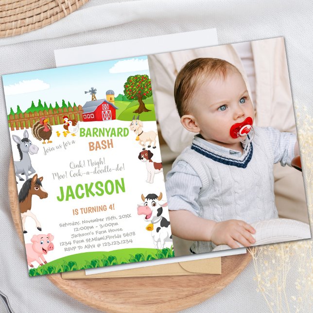 Invitaciones de cumpleaños de granja con foto (Farm Birthday Invitations with photo)