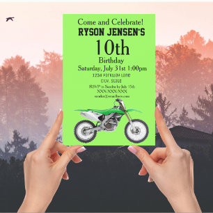 Invitaciones de cumpleaños de Green Dirt Bike Spor