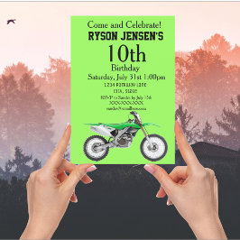 Invitaciones de cumpleaños de Green Dirt Bike Spor