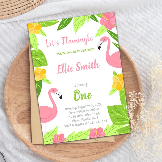 Invitaciones de cumpleaños de Green Flamingo (Green Flamingo Birthday Invitations)