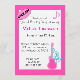 Invitaciones de cumpleaños de guitarra rosa