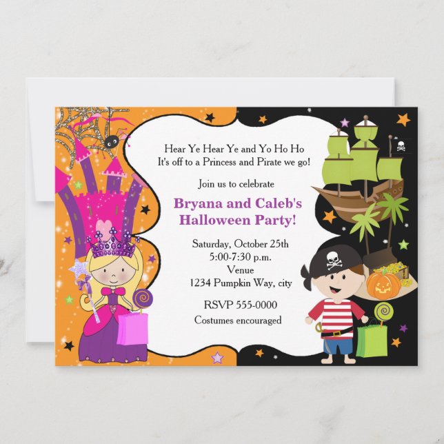 Invitaciones de cumpleaños de Halloween de pirata  (Anverso)