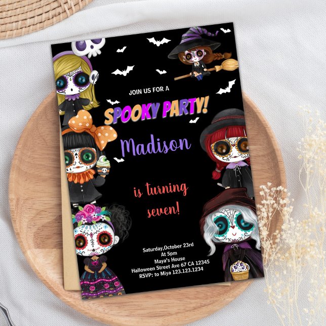 Invitaciones de cumpleaños de Halloween Negro púrp (Purple Spooky Black Halloween Birthday Invitations)