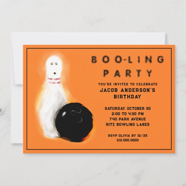 Invitaciones de cumpleaños de Halloween para bolos (Anverso)
