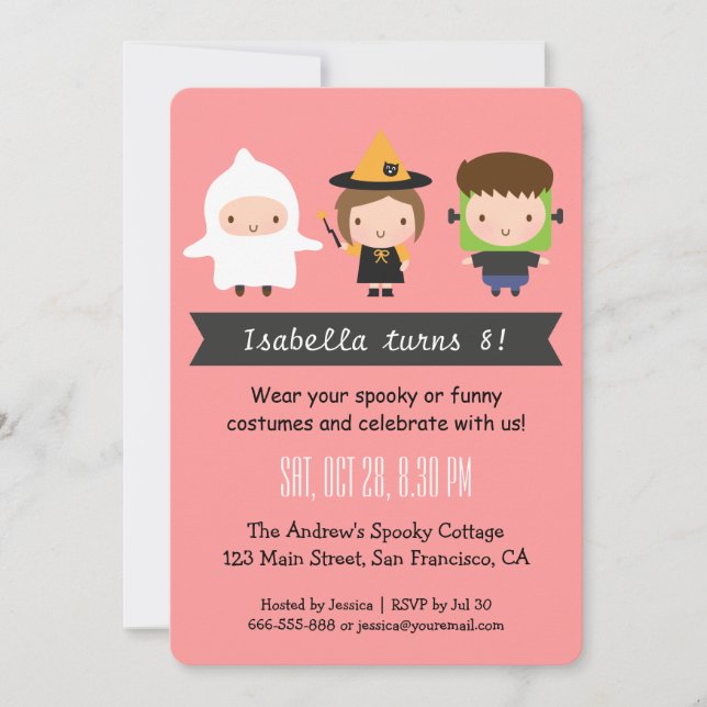 Invitaciones de cumpleaños de Halloween para niños (Anverso)