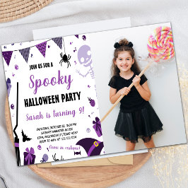 Invitaciones de cumpleaños de Halloween púrpura co