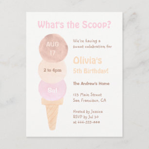 Invitaciones de cumpleaños de helado con acuarela