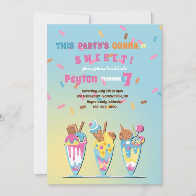 Invitaciones de Cumpleaños de Helados (Anverso)
