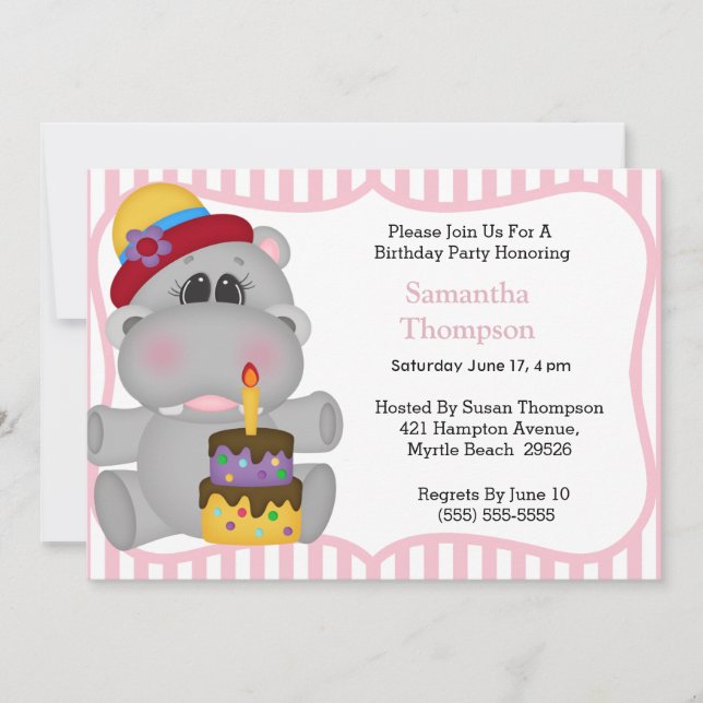 Invitaciones de cumpleaños de Hippo (Anverso)