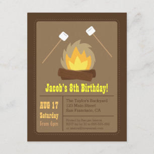 Invitaciones de cumpleaños de hoguera con malvavis