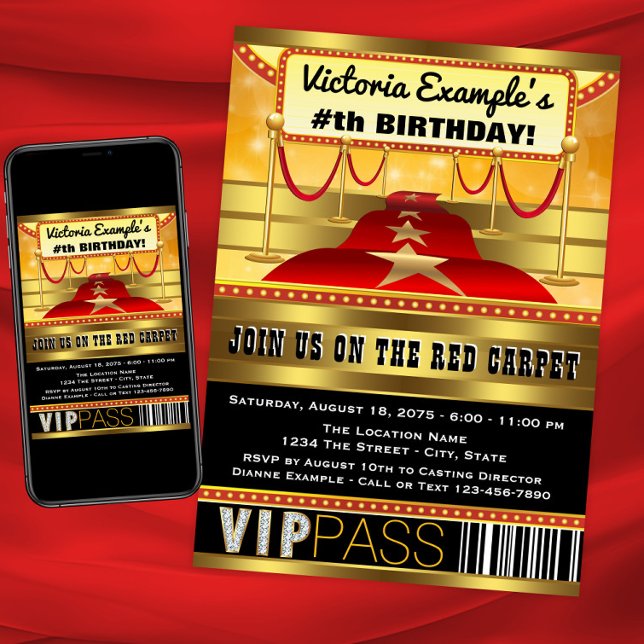Invitaciones de cumpleaños de Hollywood (Hollywood red carpet party and event invitation. Instant download and print files available.)