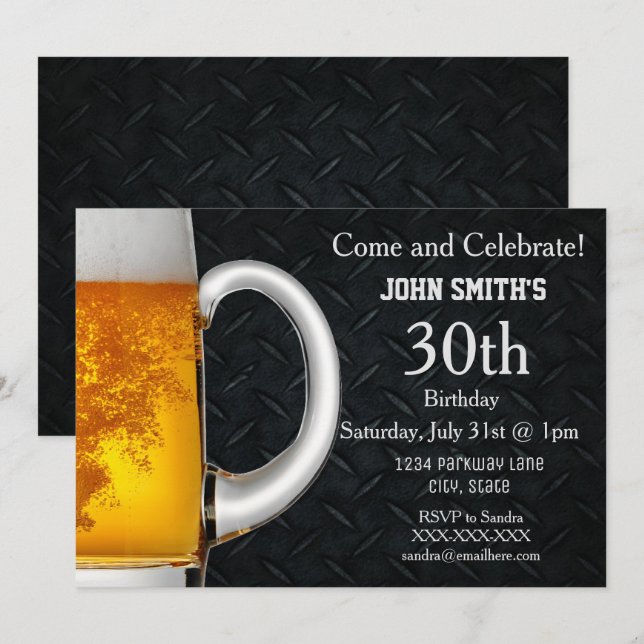 Invitaciones de cumpleaños de hombres de cerveza a (Anverso / Reverso)