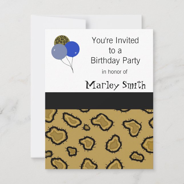 Invitaciones de cumpleaños de impresión de leopard (Anverso)