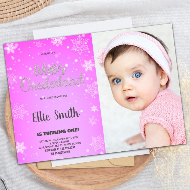 Invitaciones de cumpleaños de invierno en ONEderla (Winter ONEderland Birthday Invitations Gold Photo)