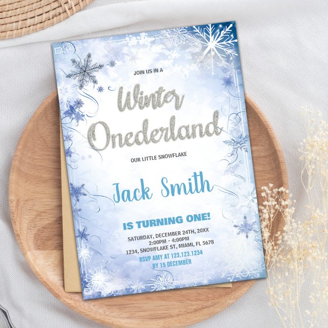 Invitaciones de cumpleaños de invierno Purpurina d (Winter Birthday Invitations Blue Silver Glitter)