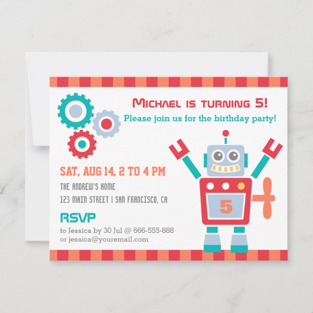 Invitaciones de Cumpleaños de Juguete de Robot Lin (Anverso)