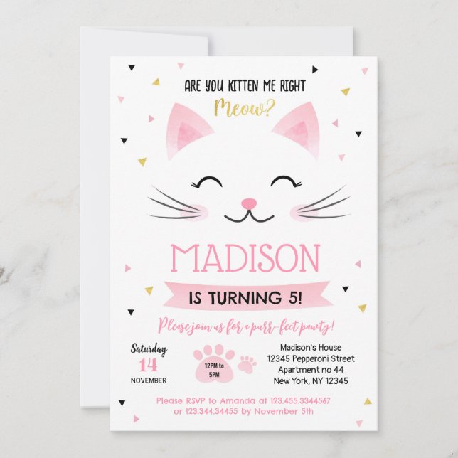 Invitaciones de cumpleaños de Kitty Cat Kitten par (Anverso)