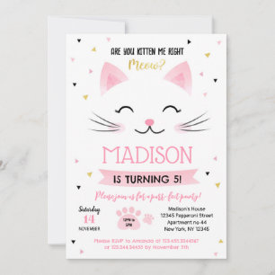 Invitaciones de cumpleaños de Kitty Cat Kitten par