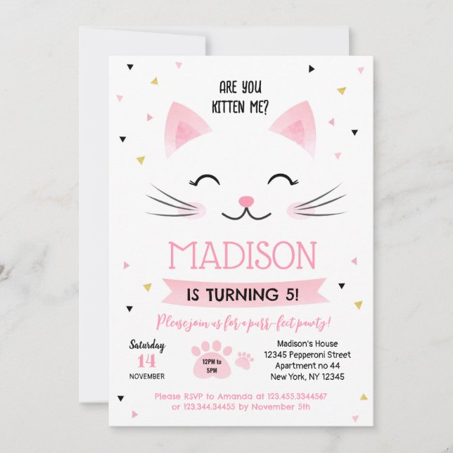 Invitaciones de cumpleaños de Kitty Cat Kitten par (Anverso)