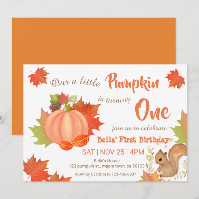 Invitaciones de cumpleaños de la Calabaza de la ar (Anverso / Reverso)