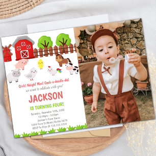 Invitaciones de cumpleaños de la granja roja con f