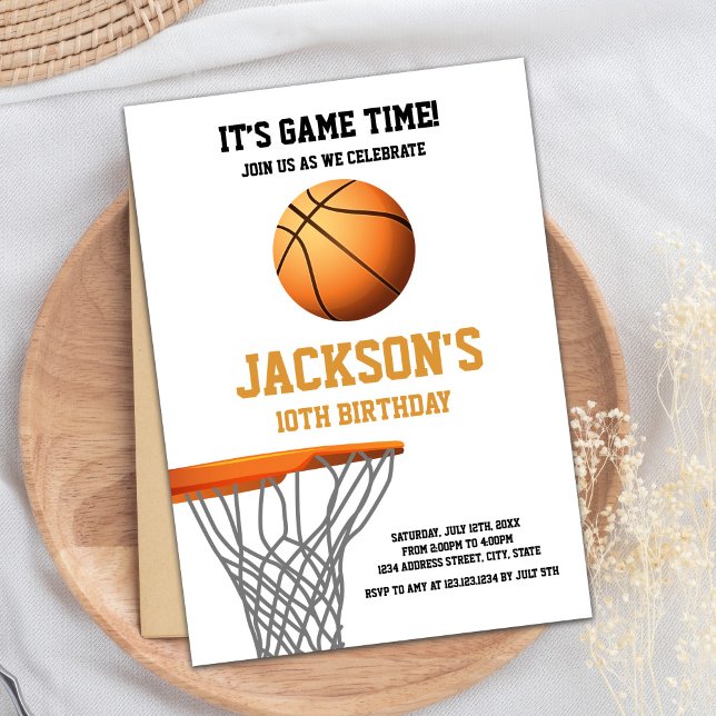 Invitaciones de cumpleaños de la pelota de balonce (Orange Basketball Ball Birthday Invitations)
