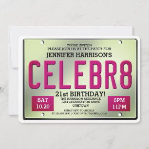 Invitaciones de cumpleaños de la placa de licencia